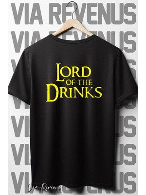  Lord Of The Drinks Sırt Baskılı Oversize Geniş Kalıp Bisiklet Yaka Siyah Tshirt