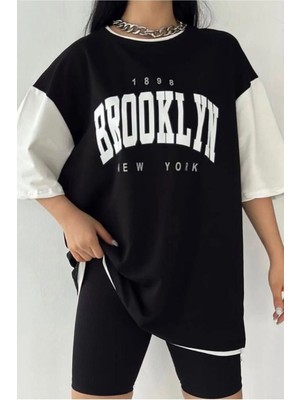  Siyah Oversize Çift Renk Baskılı Unisex Tshirtt
