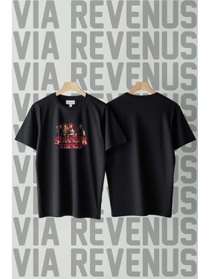  Stranger Things Ön Baskılı Bisiklet Yaka Geniş Kalıp Unisex Tshirt