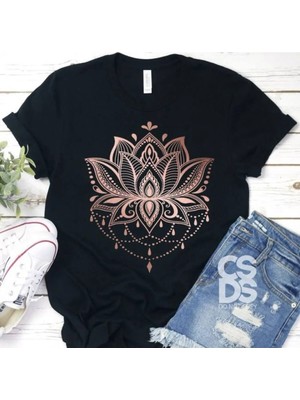  Chakra Mandala Yoga Baskılı Bisiklet Yaka Pamuklu Kısa Kollu Kadın Tshırt