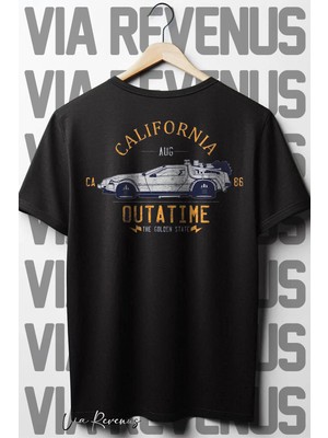 Back To The Future Sırt Baskılı Bisiklet Yaka Siyah Oversize Geniş Kalıp Tshirt