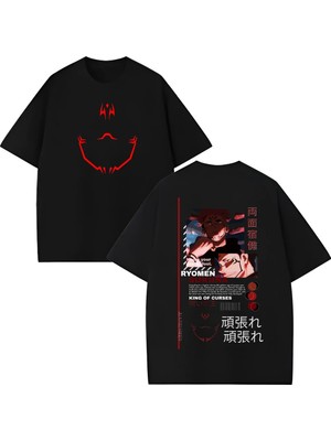  Ryomen Sukuna From Jujutsu Kaisen Anime Baskılı Unisex Oversize Kesim %100 Pamuk Bisiklet Yaka Tişört