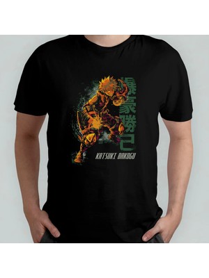  My Hero Academia Katsuki Bakugo Unisex %100 Pamuklu Bisiklet Yaka T-Shirt Model 1