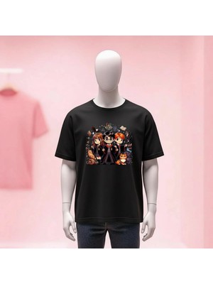  Harry Potter Baskılı Bisiklet Yaka Geniş Kalıp Unisex Tshirt