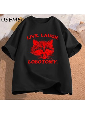  Canlı Gülmek Lobotomy T Shirt Meme Rakun Grafik T-Shirt Vintage Pamuk Kısa Kollu Baskılı Tshi 2901