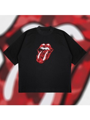  A Bathing Ape x Rolling Stones Red Boxy Fit Oversize Unisex Tshirt – Baskılı Tişör