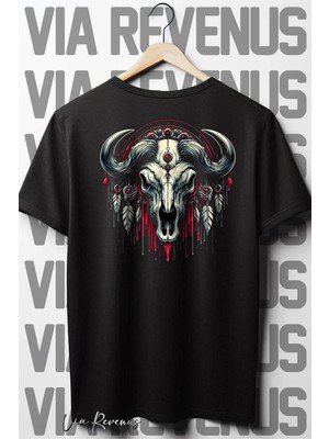  Kurukafa Goat Sırt Baskılı Oversize Geniş Kalıp Bisiklet Yaka Siyah Tshirt