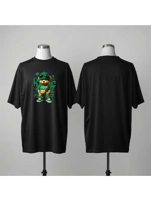  Baskılı Bisiklet Yaka Geniş Kalıp Unisex Tshirt