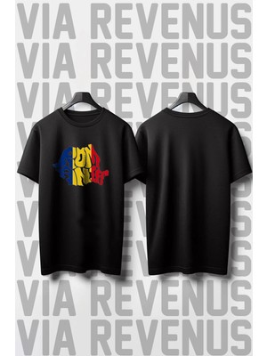  Romania Baskılı Bisiklet Yaka Geniş Kalıp Unisex Tshirt