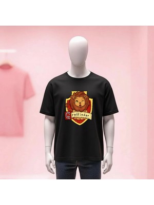  Harry Potter Gryffindor Baskılı Bisiklet Yaka Geniş Kalıp Unisex Tshirt