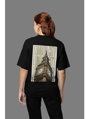  London Sırt Baskılı Modern Tasarımlı Retro Vintage Pamuklu Oversize Unısex Tişört