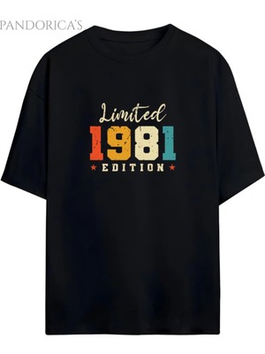  Pandorica's Vintage 1981 Doğum Yılı Baskılı Retro Tasarım Serisi Unisex Pamuklu Tişört