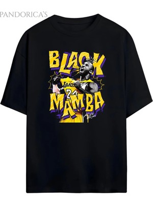  Pandorica's Basketbol Kobe Bryant Tasarımı Black Mamba Yazılı Baskılı Unisex Pamuklu T-Shirt