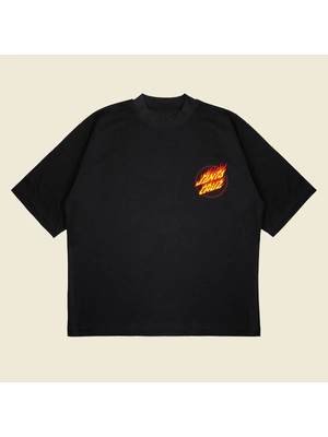  Flaming Dot Santa Cruz Baskılı Oversize Unisex Pamuklu Nefes Alan Kalın Kumaşlı