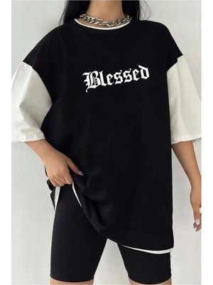  Çift Renk Blessed Baskılı Unisex Tshirt