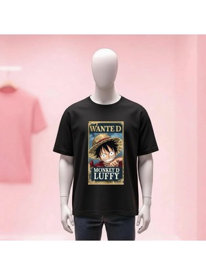  One Piece Baskılı Bisiklet Yaka Geniş Kalıp Unisex Tshirt