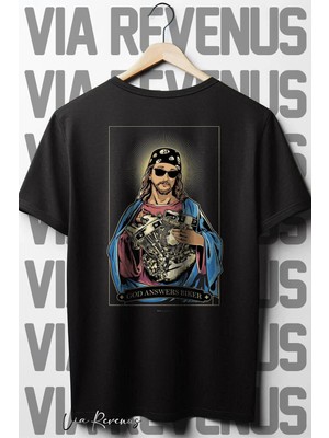  Jesus Motorcu Sırt Baskılı Oversize Geniş Kalıp Bisiklet Yaka Siyah Tshirt