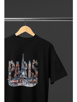 France Paris Baskılı Modern Tasarımlı Retro Vintage Pamuklu Oversize Unısex Tişört