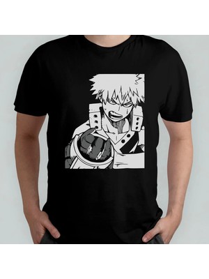  My Hero Academia Katsuki Bakugo Unisex %100 Pamuklu Bisiklet Yaka T-Shirt Model 6