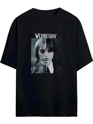  Wednesday -Addams-Tyler Tasarımlı Yüksek Baskı Kaliteli Unısex Yeni Sezon Oversıze Pamuklu T-Shırt