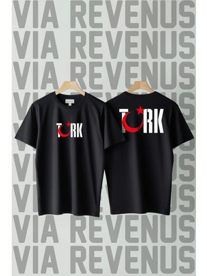  Türk Ön ve Arka Baskılı Bisiklet Yaka Geniş Kalıp Unisex Tshirt