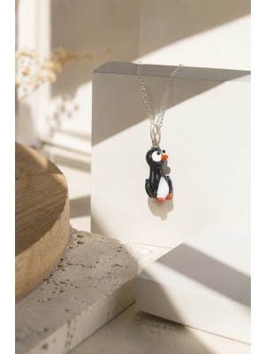 Hanecambaz Penguen Kolye Murano Cam El Yapımı