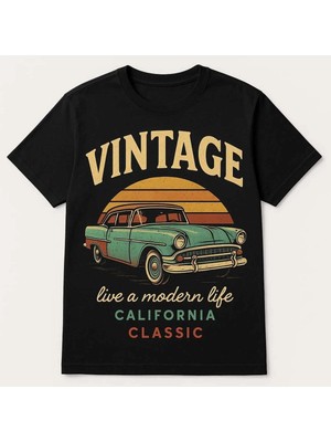  Grafftee Unisex Vintage Baskılı Geniş Kesim Bisiklet Yaka T-Shirt
