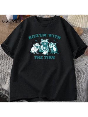  Rizz Em Tism ile Vintage T Shirt Erkek Kadın Retro 90S Komik Rakun Grafik T Shirt Harajuku Pa 2822