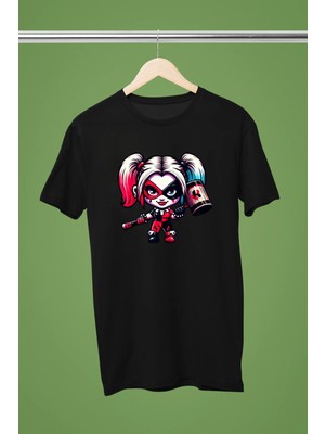  Joker ve Harley Quınn Baskılı Bisiklet Yaka Pamuklu Kısa Kollu Sevgili Tshırtleri