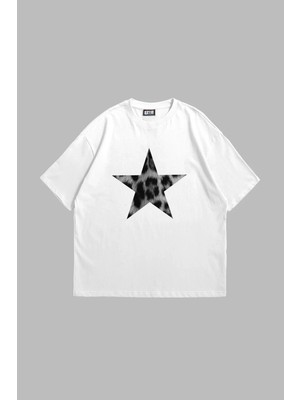  Starz Leopar Baskılı "v2" 24/1 Oversize Unisex Beyaz