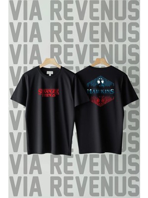  Stranger Things Hawkins Baskılı Bisiklet Yaka Geniş Kalıp Unisex Tshirt