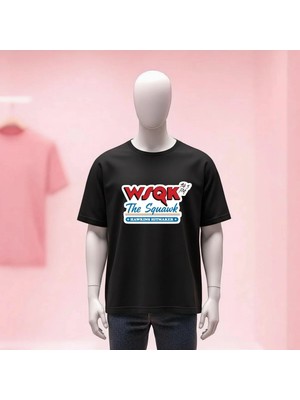 Baskılı Bisiklet Yaka Geniş Kalıp Unisex Tshirt