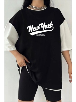  Çift Renk New York K Baskılı Unisex Tshirt