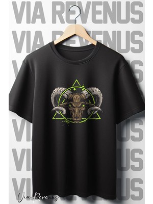  Koç Baskılı Oversize Geniş Kalıp Bisiklet Yaka Siyah Tshirt