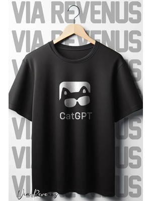  Catcpt Baskılı Oversize Geniş Kalıp Bisiklet Yaka Tshirt