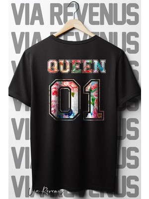  Queen Sırt Baskılı Oversize Geniş Kalıp Bisiklet Yaka Siyah Tshirt