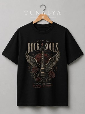  Tunalya Rock Özgür Ronknroll Tasarımlı Premium Baskılı Unisex Pamuklu Tişört - Yüksek Kalite
