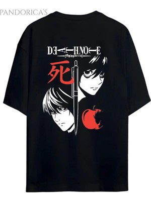  Death Note Anime Tasarım Serisi Kira ve L. Lawlıet Sırt Baskılı Yazılı Unısex Pamuklu Tişört