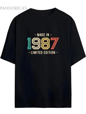  Pandorica's Vintage 1987 Doğum Yılı Baskılı Retro Tasarım Serisi Unisex Pamuklu Tişört