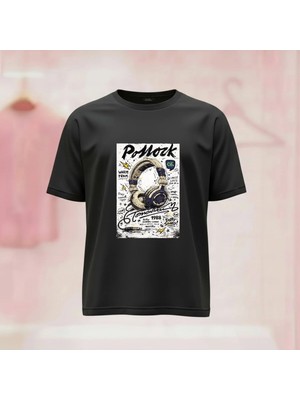  Baskılı Bisiklet Yaka Geniş Kalıp Unisex Tshirt