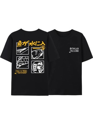  Siyah Japon Retro Balık Gevşek Bf Tarzı Çift Öğrenci Yarım Kollu Üst