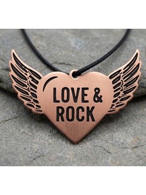 Yerlikaya Bakır Love Rock Kalp Sembol Kanat Kolye Bakır