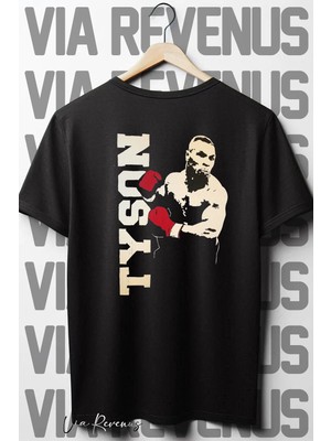  Tyson Sırt Baskılı Oversize Geniş Kalıp Bisiklet Yaka Siyah Tshirt
