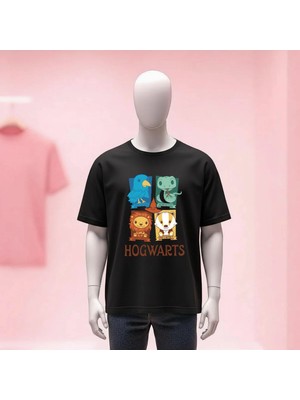  Harry Potter Baskılı Bisiklet Yaka Geniş Kalıp Unisex Tshirt
