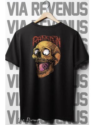  Ramstain Sırt Baskılı Oversize Geniş Kalıp Bisiklet Yaka Siyah Tshirt