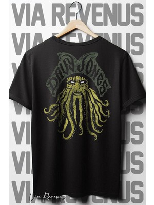  Davy Jones Sırt Baskılı Oversize Geniş Kalıp Bisiklet Yaka Siyah Tshirt