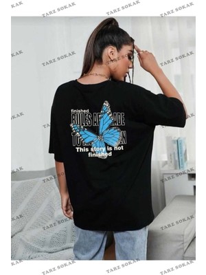  Kelebek Baskılı Oversize Kadın