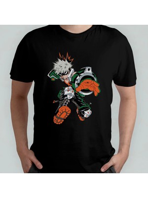  My Hero Academia Katsuki Bakugo Unisex %100 Pamuklu Bisiklet Yaka T-Shirt Model 2