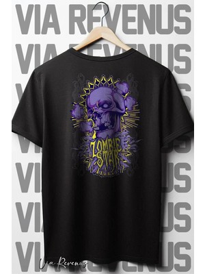  Zombie Star Sırt Baskılı Oversize Geniş Kalıp Bisiklet Yaka Siyah Tshirt