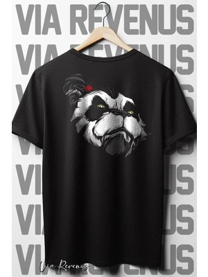  Panda Sırt Baskılı Oversize Geniş Kalıp Bisiklet Yaka Siyah Tshirt